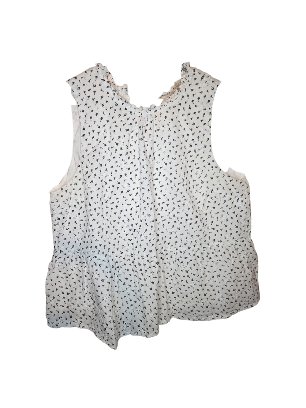 LOFT White Sleeveless Ruffle-Neck Floral Tank